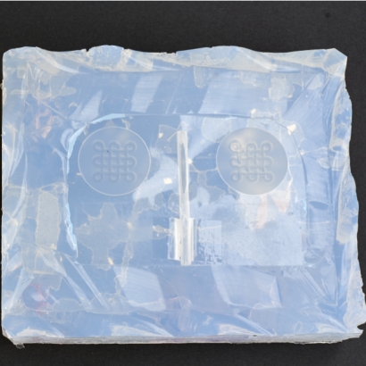 Clear and frosted acrylic parts made with silicone molding for rapid prototyping.